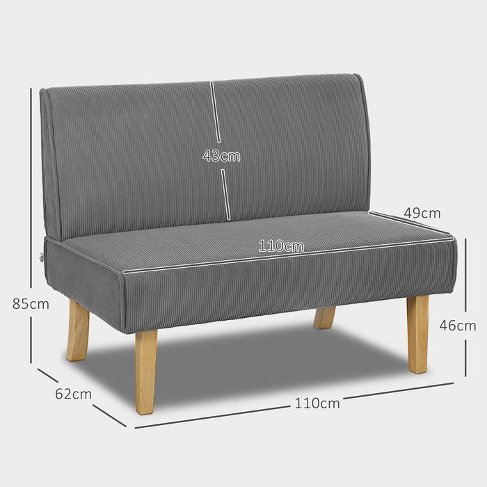 Image du produit Swisshandel24 2 Sitzer Sofa, Couch mit Cord-Optik, Holzbeine für Schlafzimmer, Grau (2 places)
