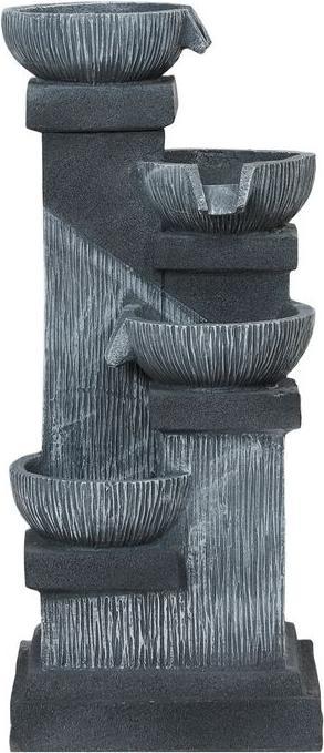 Swisshandel24 Springbrunnen Kunstharz mit LED Beleuchtung Pumpe Steinoptik 38x36x85 cm Grau