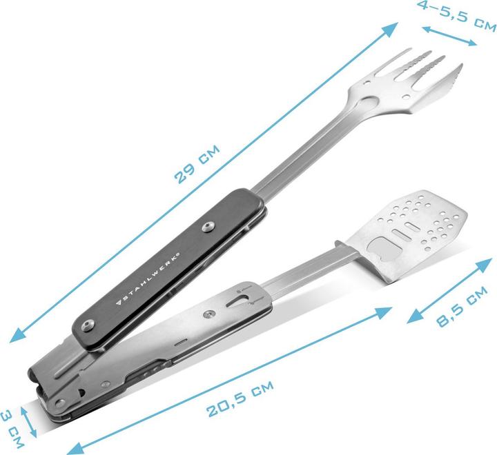 Actual product image Stahlwerk BBQ Multitool Grill Set with Grill Tongs Grill Fork Grill Turner