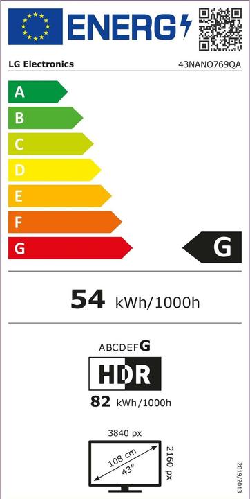 Energie-Label LG 43NANO769QA (43", NANO76, Nano-Cell, 4K, 2022)