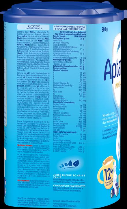 Valeurs nutritives et ingrédients Aptamil Pronutra Junior 12+ (800 g, à partir de 12 m.)