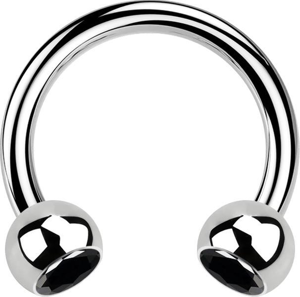 Star Piercing Micro Circular Barbell silber mit zwei Kugeln Kristall schwarz (ohne Messing, Chirurgenstahl 316L)