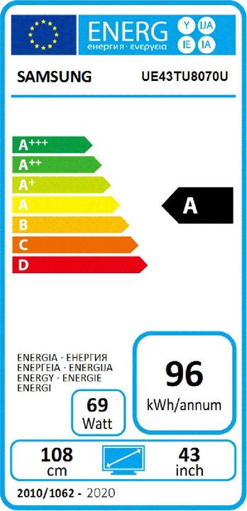 Energie-Label Samsung UE43TU8070 (43", LCD, 4K, 2020)