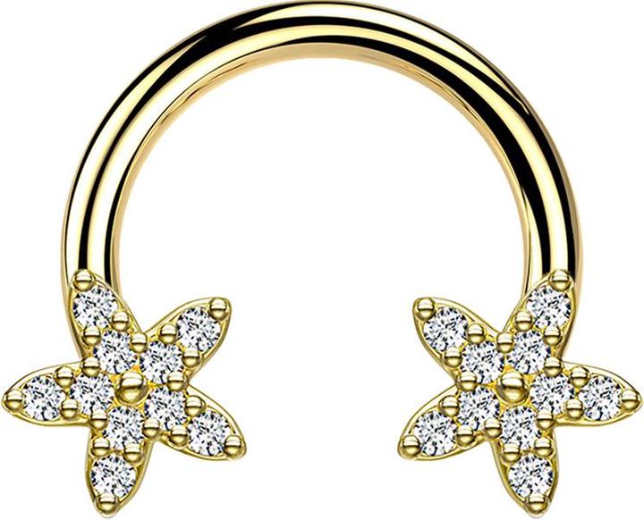 Actual product image Star Piercing Micro Circular Barbell 14k vergoldet Kristallstern silber (Brass, Surgical steel 316L)