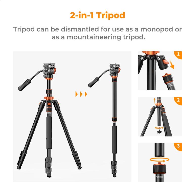 Actual product image K&F Concept K234A7+FH-03 Magnesium Aluminum Alloy Tripod (Metal)