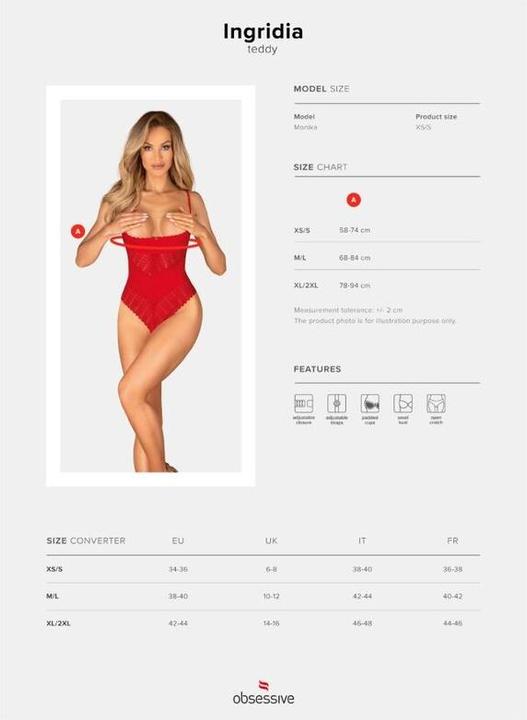 Actual product image Obsessive - Ingridia Crotchless Teddy - Red (M/L)