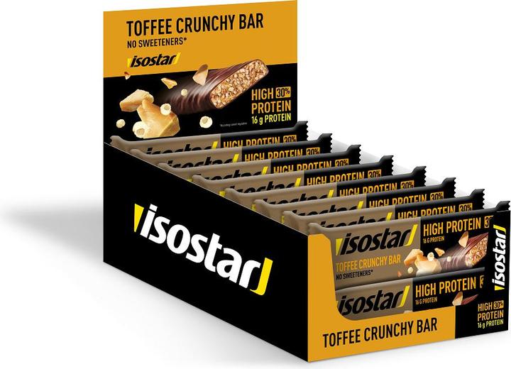 Produktbild Isostar Riegel High Protein 30% Toffee Crunchy Bar, 16 x 55g (Caramel, 16 Stk., 880 g)