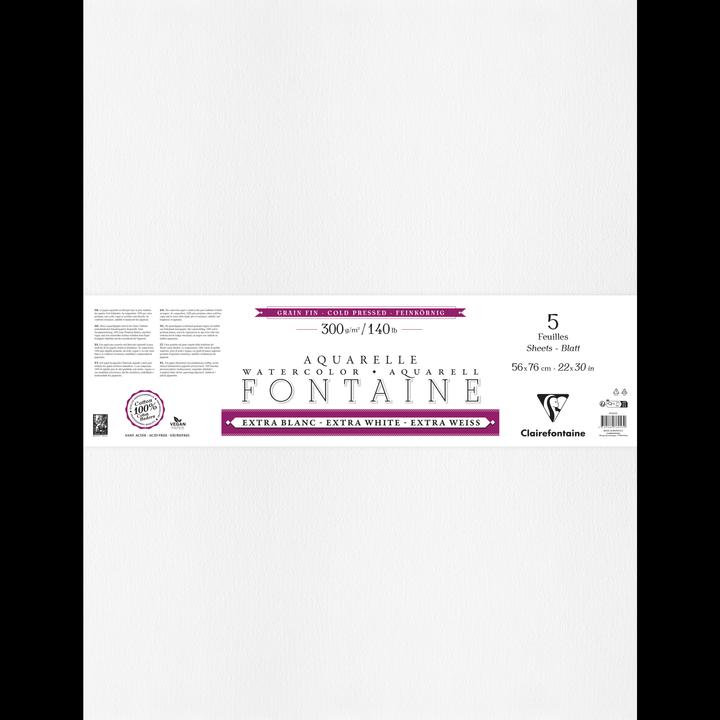 Produktbild Clairefontaine Fontaine, Aquarellpapier extraweiss feinkörnig, 5 Bogen mit 4-seitigem Büttenrand, 300g, 56x76 cm - (5 x)