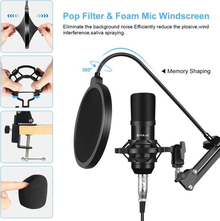 Produktbild Puluz Sound Card Live Broadcast Bluetooth + Scissor Arm & Metal Shock Mount, Chinese Version (Black)