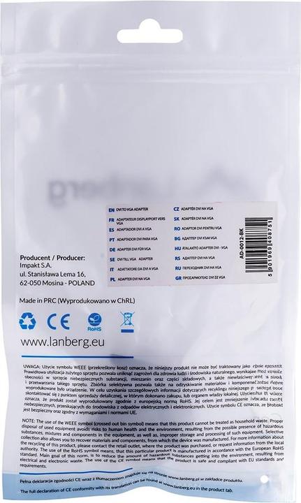 Nährwerte und Zutaten Lanberg AD-0012-BK Videokabel-Adapter DVI-I VGA (D-Sub) (VGA, 4 cm)