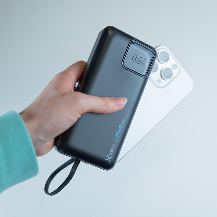 Image du produit Xlayer Powerbank 20 000 mAh avec deux câbles intégrés PD 20W Black (20000 mAh, 20 W, 74 Wh)