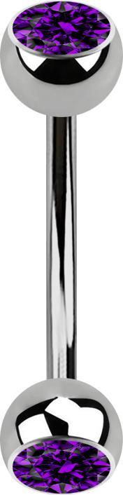 Star Piercing Micro Banane silber mit zwei Kugeln Kristall violett (Titan G23, ohne Messing)