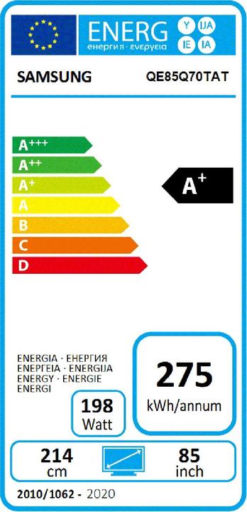 Energy Label Samsung QE85Q70T (85", QLED, 4K, 2020)
