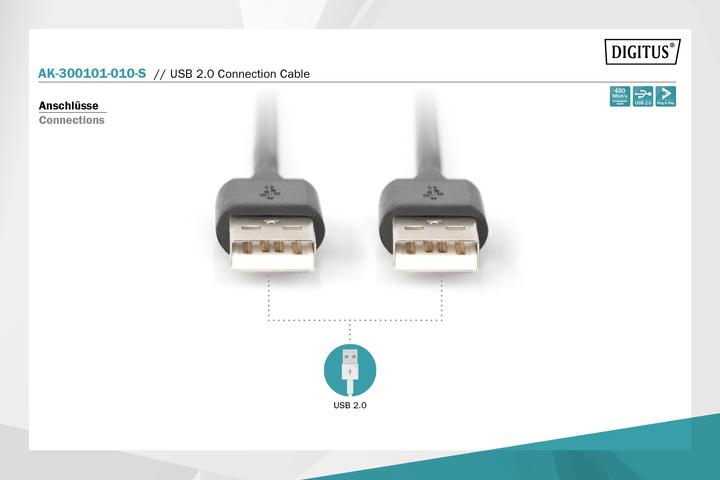 Image du produit Digitus Câble de connexion USB2.0, 1 m (1 m, USB 2.0)