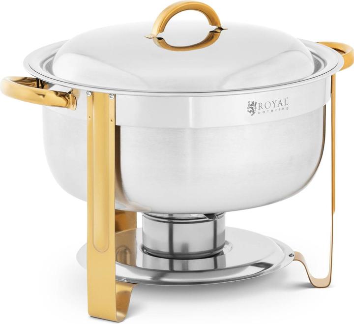Image du produit Royal Catering Chauffe-plat professionnel - rond - doré - 4,5 L - 1 brûleur -