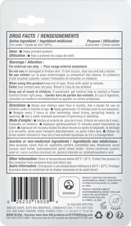 Produktbild Attitude Sonnenschutz Gesichtsstick unparfümiert (Sonnenstick, Sonnencreme Gesicht, SPF 30)