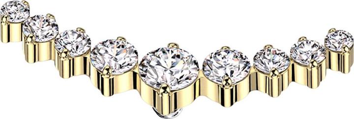 Star Piercing Dermal Anchor gebogen vergoldet neun runde Kristalle silber (ohne Messing, Titan G23)