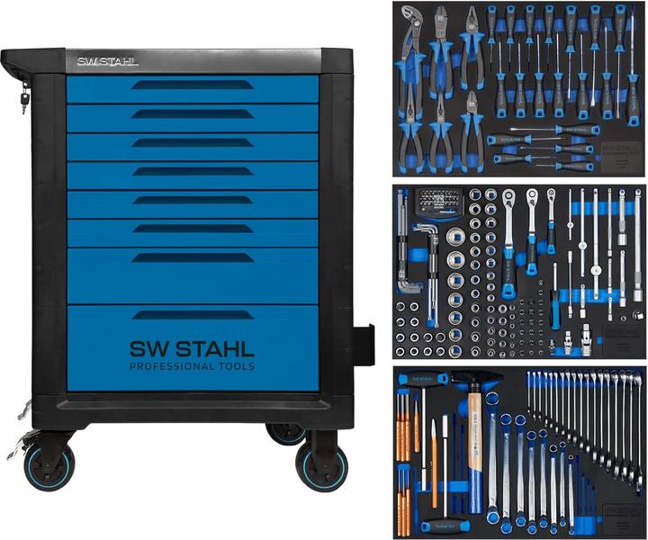 Image du produit SW-Stahl Z3116 Chariot d'atelier professionnel TT801 bleu I 8 tiroirs I 3 tiroirs remplis I 213 pièces I (213 x)