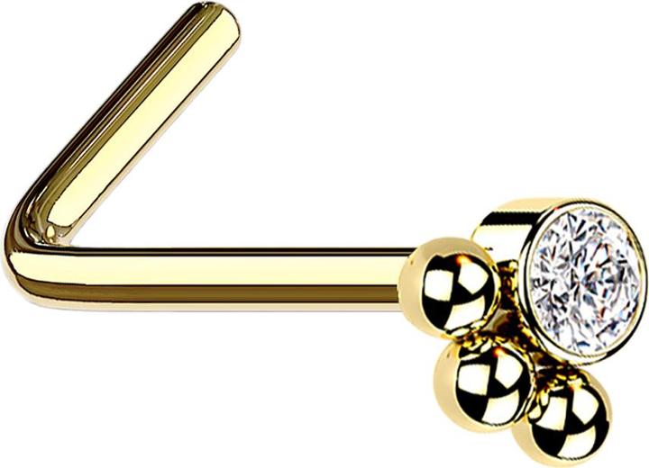 Image du produit Star Piercing Nasenstecker gewinkelt vergoldet Kristall mit drei Kugeln (Acier chirurgical 316L)