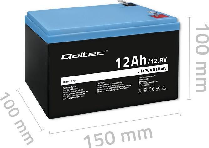 Produktbild Qoltec 53701 LiFePO4 battery / 12Ah (12.80 V, 12 Ah)