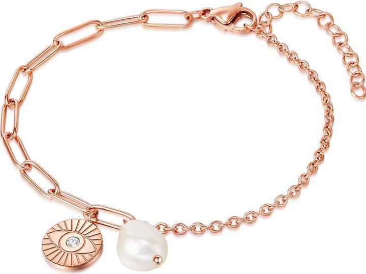 Valero Pearls Damen Edelstahl Preciosa Süsswasser-Zuchtperle Rose Gold 17,0 cm Basislänge + 3,0 cm