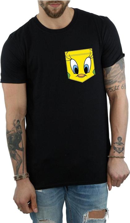 Actual product image Looney Tunes Mens Tweety Pie Face Faux Pocket T-Shirt (L)