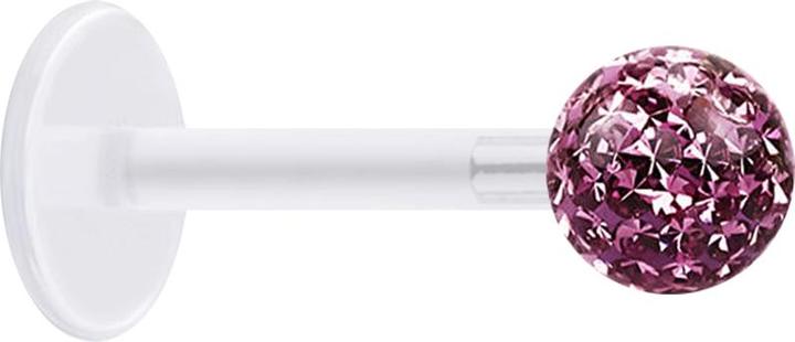 Produktbild Star Piercing Micro Labret transparent mit Kristallkugel hellviolett und Epoxy Schutzschicht (Chirurgenstahl 316L, ohne Messing, Bioflex)