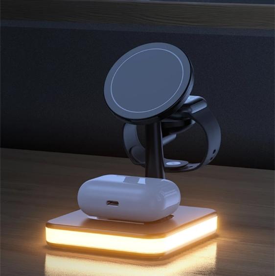 Actual product image PhoneLook Fast Charge 4 in 1 Wireless Charging Station incl. MagSafe + LED Light (25 W)