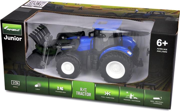 Immagine prodotto Amewi Trattore RC con caricatore frontale LiIon 500mAh blu/6+ (RTR pronto all'uso)