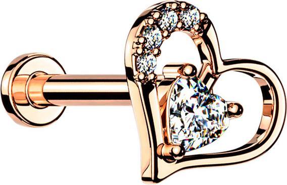 Actual product image Star Piercing Micro Labret internal thread rose gold crystal heart in heart (Surgical steel 316L, Brass)