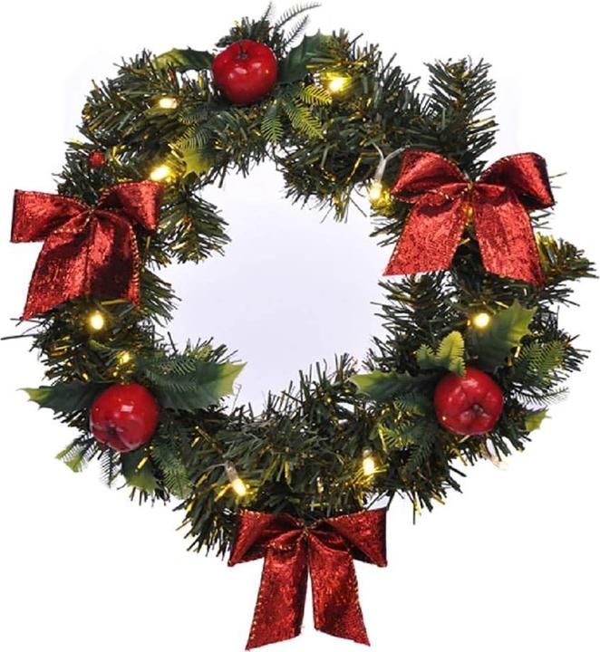 Actual product image Mojawo LED Hanging Wreath Door Wreath Fir Bow Ø29cm Warm White Timer Function