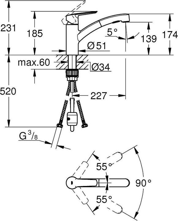 Actual product image Grohe Start QuickFix, kitchen mixer tap, pull-out, swivelling spout, with 2 spray types, chrome