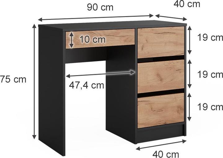 Image du produit Vicco Coiffeuse Sherry, Anthracite/chêne doré, 90 x 75 cm sans miroir (90 x 75 x 40 cm)