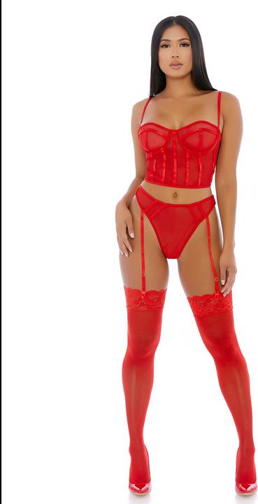 Productafbeelding Forplay Sheer Intimacy Mesh Bustier Set - Rood (S)