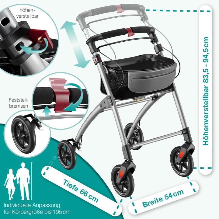 Immagine prodotto Aktivshop Wohnungsrollator, Rollator schmal für die Wohnung, extra schmal, Innenrollator