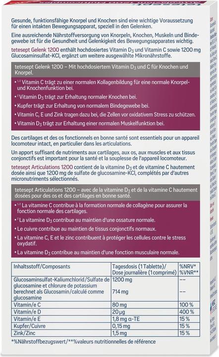 Nährwerte und Zutaten Tetesept 1200 Multi-Complex (30 Stück, Tabletten, 78 g)