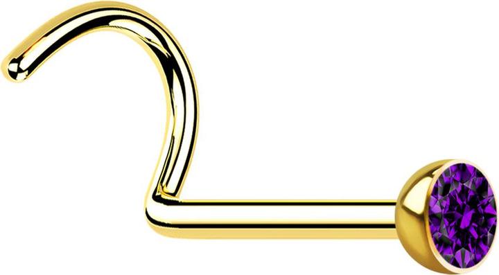 Produktbild Star Piercing Nasenstecker gebogen vergoldet mit Kristall violett (Chirurgenstahl 316L)