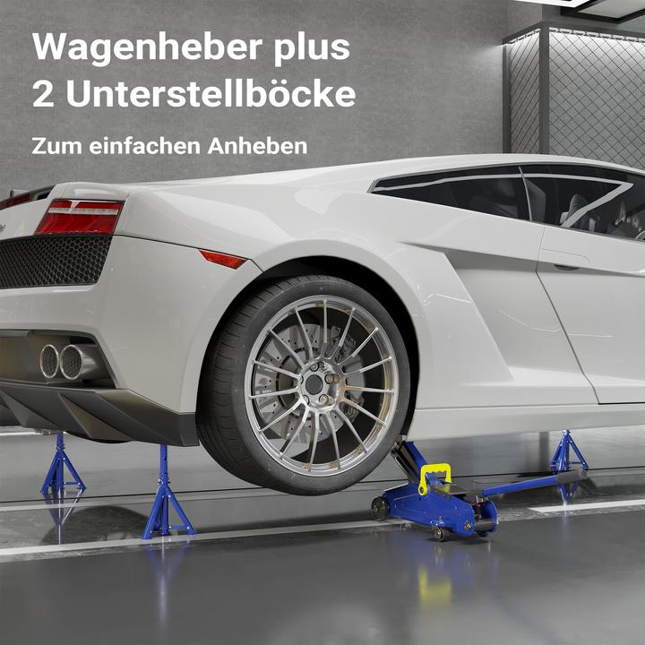 Produktbild XPOtool Wagenheber + 2x Unterstellbock 2t Hubkraft Abstellbock Rangierwagenheber