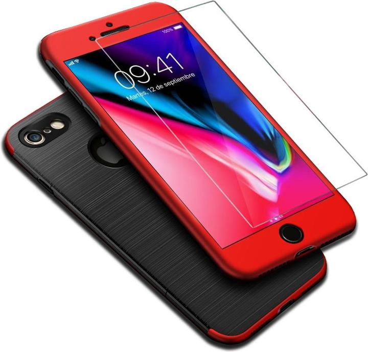 Produktbild König Design Handyhülle Apple iPhone 6 / 6s Full Cover Carbon Case Schutz Bumper Rahmen Rot (Apple iPhone 6)
