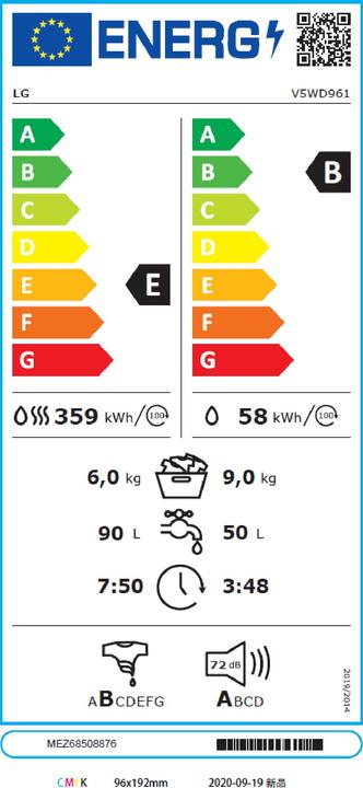 Energie-Label LG V5WD961 Waschtrockner 50 Euro CASHBACK