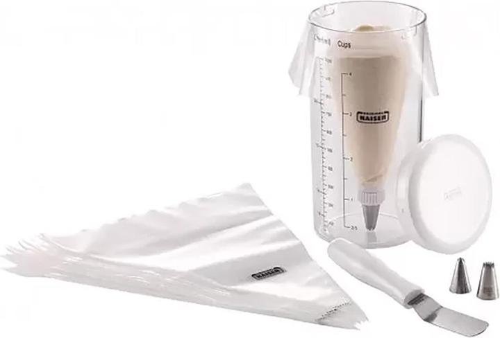 Kaiser Creativ Decorating Set for Muffins, Cupcakes & Co Measuring Cup with Airtight Seal. 25 Dispos (Piping bag set)