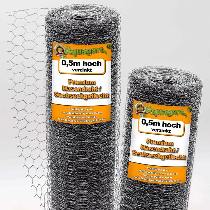 Produktbild Aquagart 20m Sechseckgeflecht Kaninchendraht Hasengitter Hasendraht 50cm 25mm x 25mm