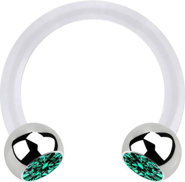 Produktbild Star Piercing Micro Circular Barbell transparent mit zwei Kugeln silber Kristall türkis (Bioflex, ohne Messing, Chirurgenstahl 316L)
