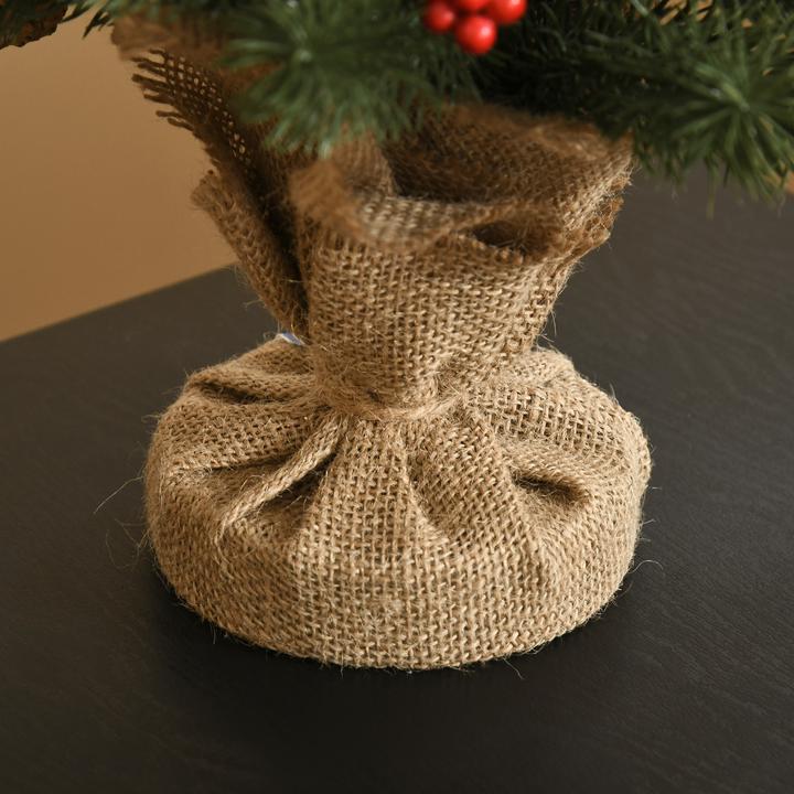 Image du produit Homcom Arbre de Noël artificiel pour la table avec socle emballé dans une toile de jute