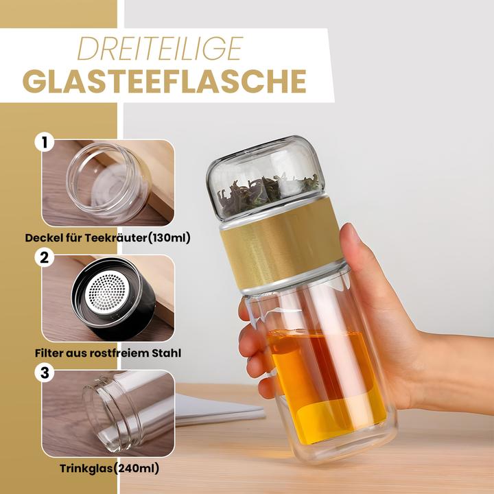 Actual product image Gewürzladen Näfels Rotatable tea bottle made of heat-resistant glass with tea filter - to go (0.24 l)