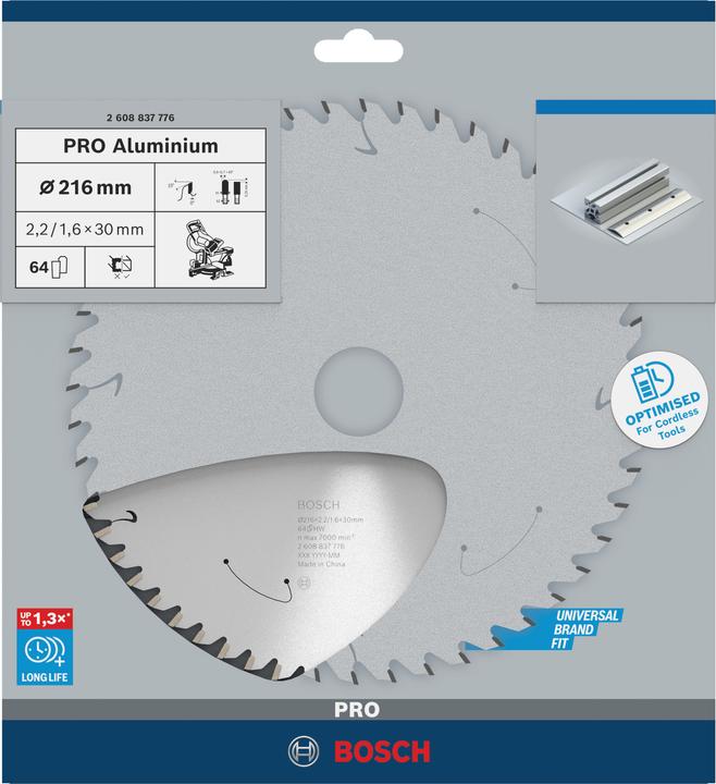 Productafbeelding Bosch Professional Zubehör Cirkelzaagblad Standaard voor Aluminium, 216x2,2/1,6x30, 64 tanden