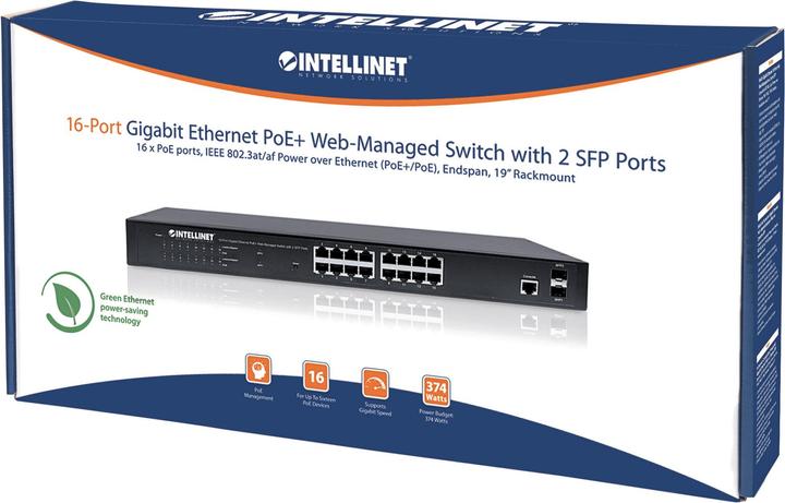 Image du produit Intellinet IC Intracom INT Switch 16Port Gigabit Ethernet PoE WebManaged (16 Ports)