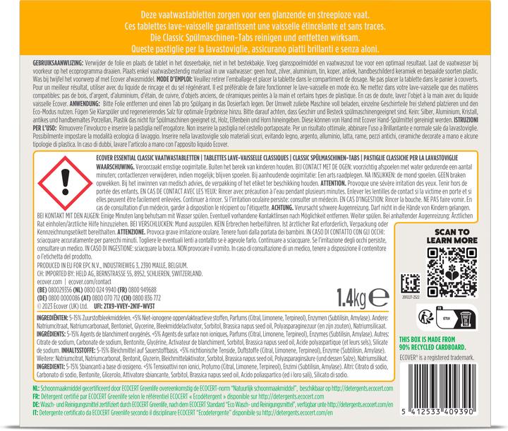 Nutritional values and ingredients Ecover Dishwasher tabs (Tabs, 70 Washing cycles)
