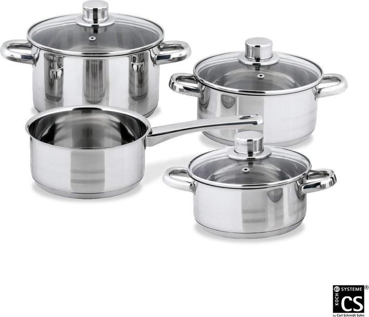 Carl Schmidt Sohn Stainless steel saucepan set, 7 pieces (20 cm, Pan set + pot set, Stainless steel)