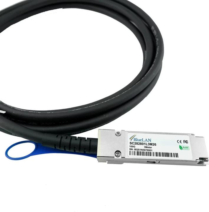 Produktbild BlueLAN Fortinet FN-CABLE-QSFP28-1 kompatibles DAC QSFP28 SC282801L1M30